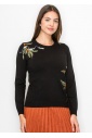 Classic Black Sweater with Colorful Embroidery