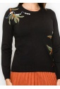 Classic Black Sweater with Colorful Embroidery