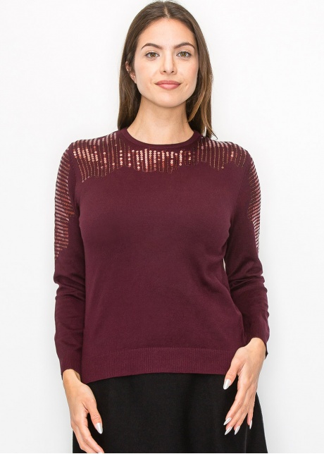 Elegant Burgundy Sequin Sweater