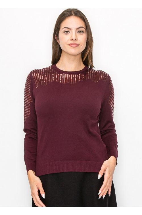 Elegant Burgundy Sequin Sweater