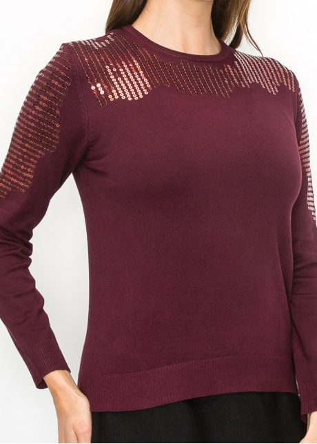 Elegant Burgundy Sequin Sweater