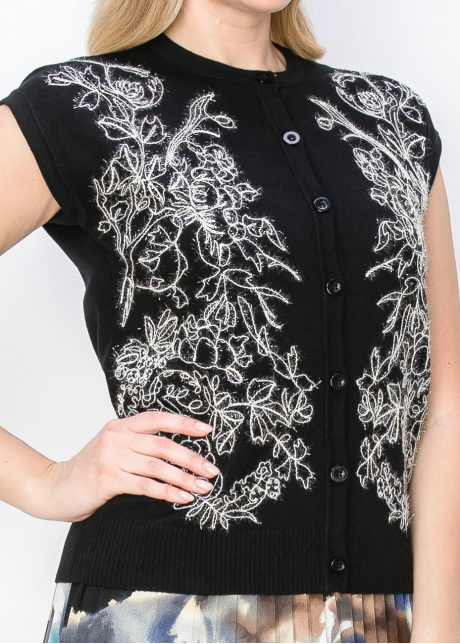 Black Floral Embroidered Vest