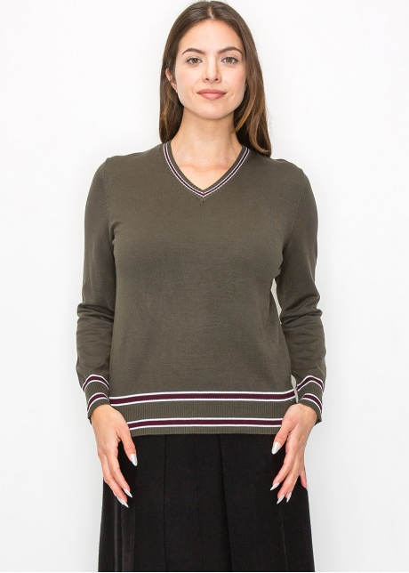 Casual Olive V-Neck Sweater
