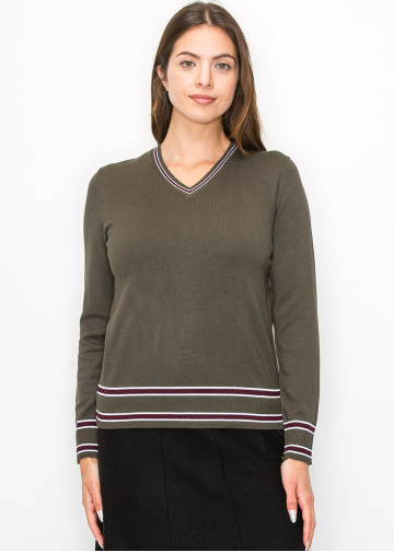 Casual Olive V-Neck Sweater