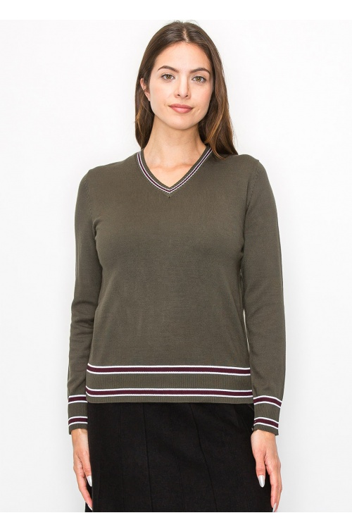 Casual Olive V-Neck Sweater