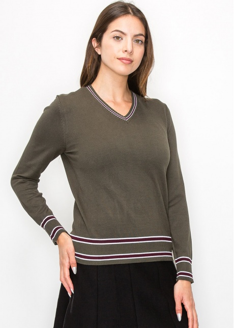 Casual Olive V-Neck Sweater