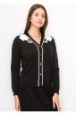 Black and White Floral Embroidered Cardigan