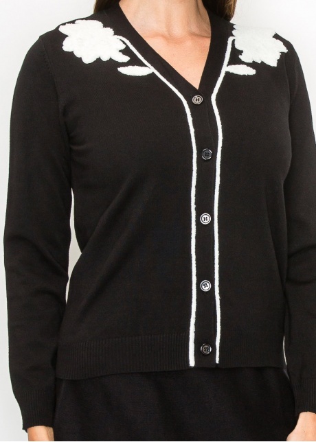 Black and White Floral Embroidered Cardigan
