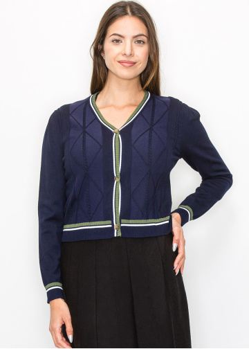 Classic Navy Cable-Knit Cardigan | Modest Women Clothing