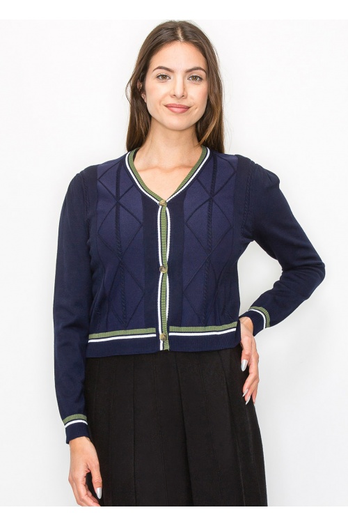 Classic Navy Cable-Knit Cardigan