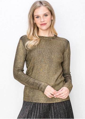 Shimmering Gold Ribbed Sweater | Modest Women Clothing - YAL