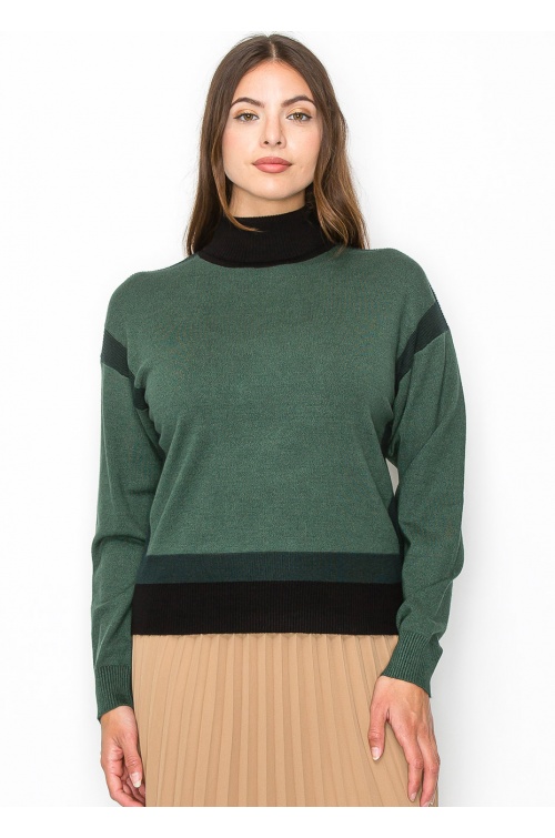 Two-Tone Turtleneck Pullover