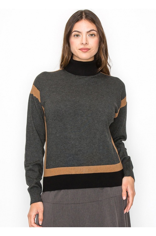 Grey and Camel Color Block Sweater