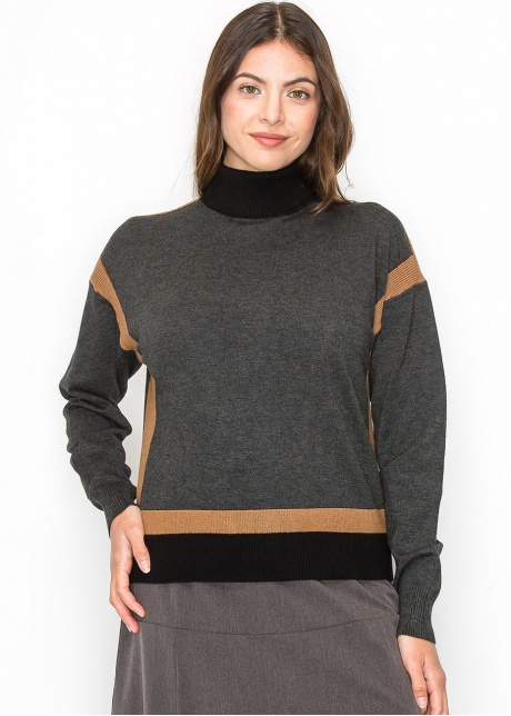 Grey and Camel Color Block Sweater