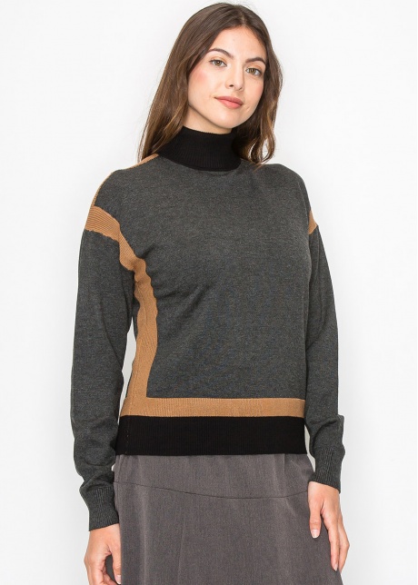 Grey and Camel Color Block Sweater