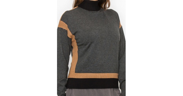 Grey and Camel Color Block Sweater | Modest Women Clothing