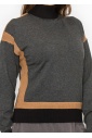 Grey and Camel Color Block Sweater