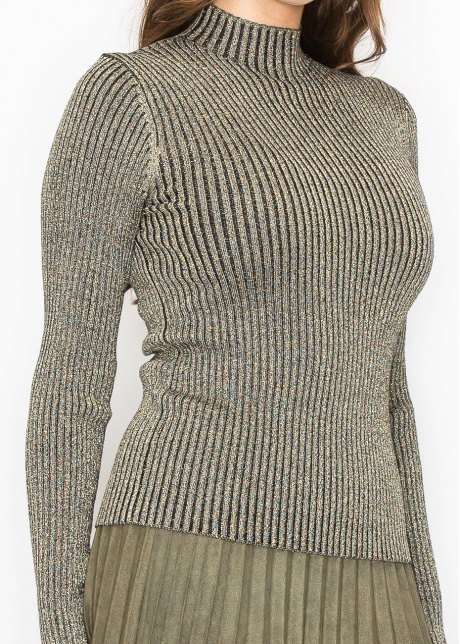 Shimmering Gold Ribbed Knit Top