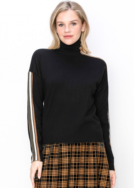 Striped Detail Turtleneck Sweater