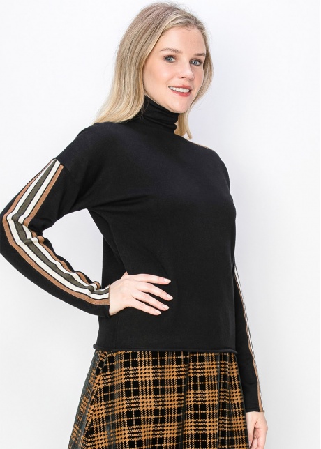 Striped Detail Turtleneck Sweater