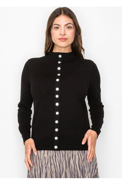 Black Sweater with Elegant Button Trim