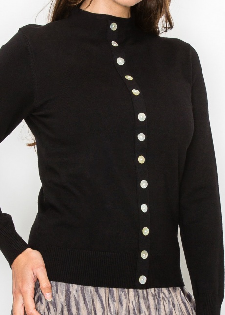 Black Sweater with Elegant Button Trim