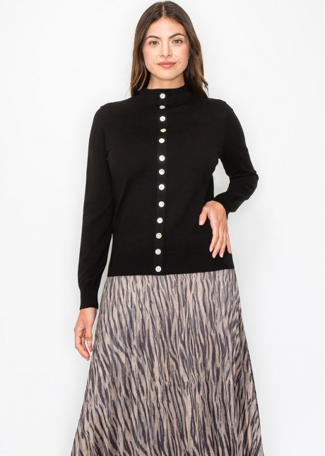 Black Sweater with Elegant Button Trim