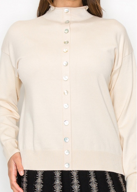 Soft Cream Sweater with Button Accents