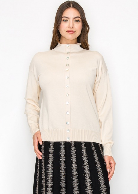 Soft Cream Sweater with Button Accents