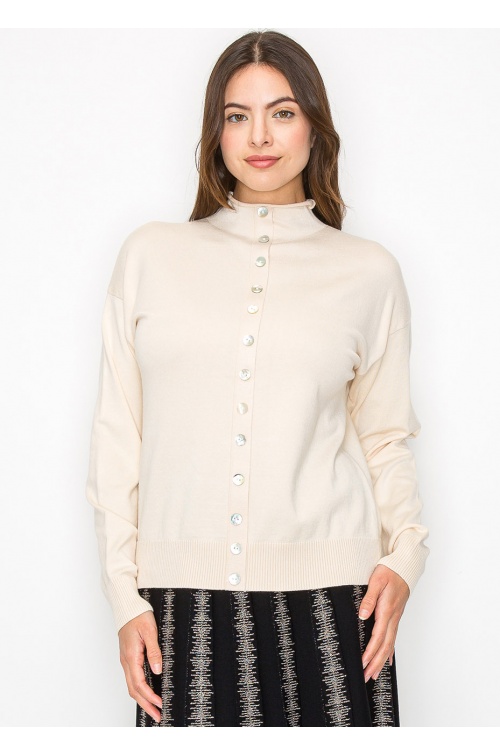 Soft Cream Sweater with Button Accents