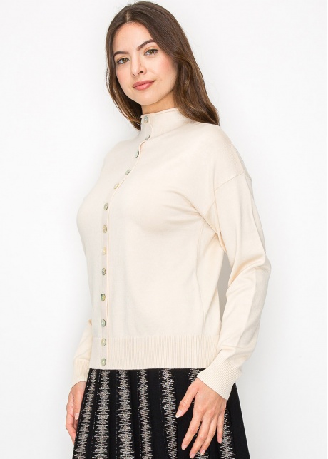 Soft Cream Sweater with Button Accents