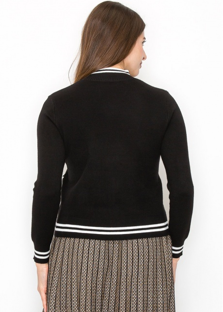 Zip-Up Black Cardigan with Striped Details