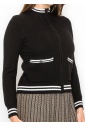 Zip-Up Black Cardigan with Striped Details