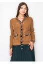 Ribbed Camel Cardigan with Striped Details