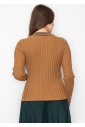 Ribbed Camel Cardigan with Striped Details