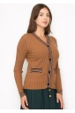 Ribbed Camel Cardigan with Striped Details