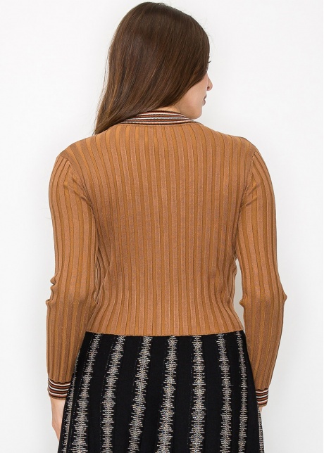 Camel Button-Up Ribbed Cardigan