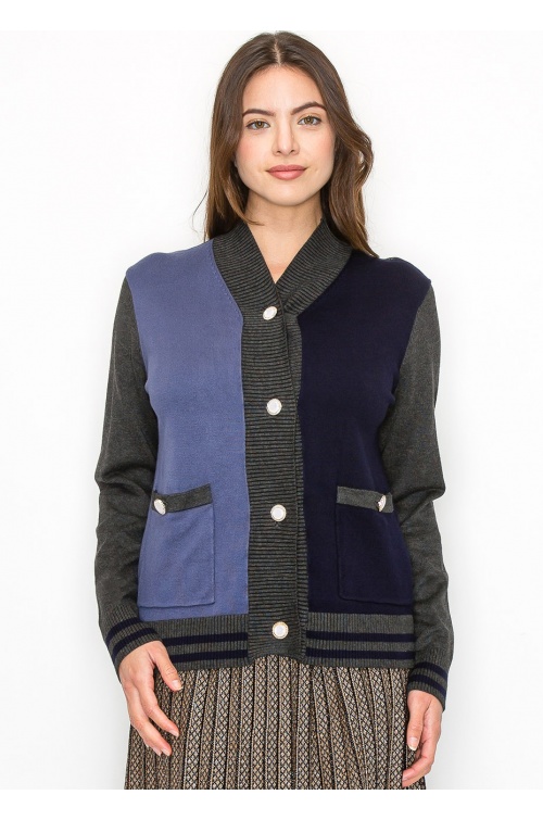 Colorblock Navy and Blue Buttoned Cardigan