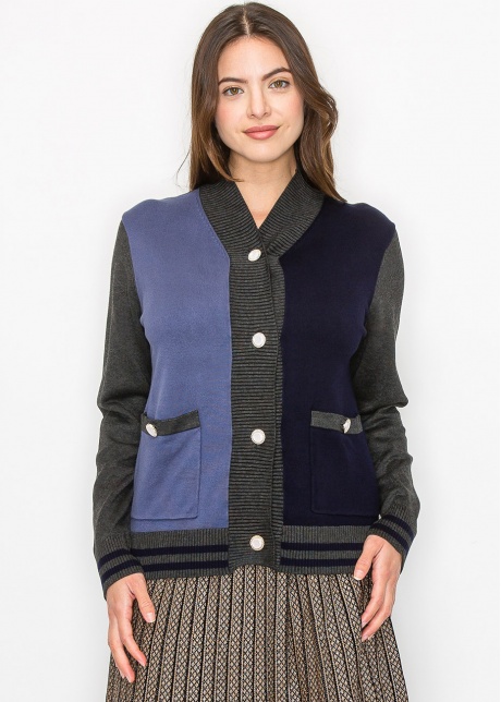 Colorblock Navy and Blue Buttoned Cardigan