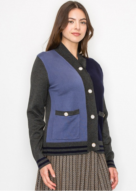 Colorblock Navy and Blue Buttoned Cardigan