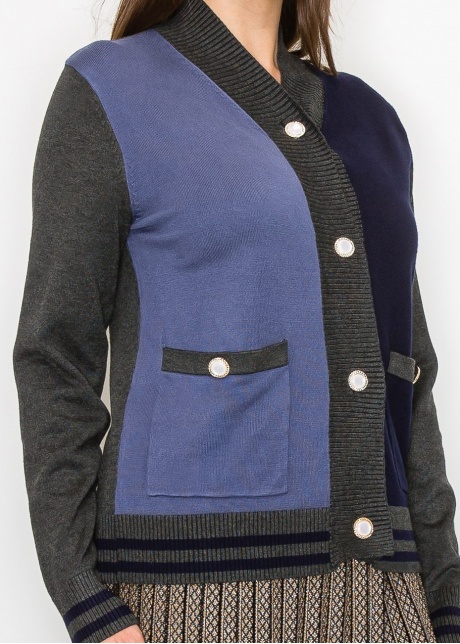 Colorblock Navy and Blue Buttoned Cardigan