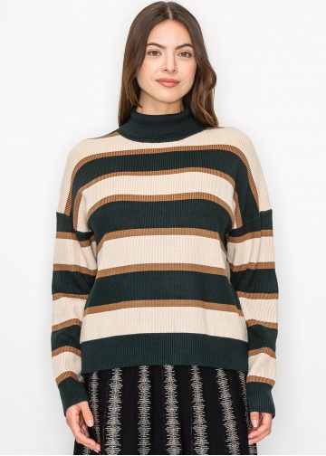 Forest Green Striped Turtleneck Sweater Forest Green Striped Turtleneck Sweater