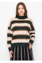 Forest Green Striped Turtleneck Sweater