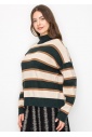 Forest Green Striped Turtleneck Sweater