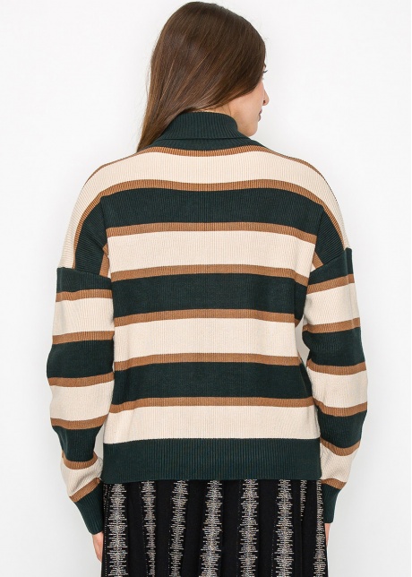 Forest Green Striped Turtleneck Sweater