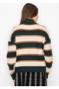 Forest Green Striped Turtleneck Sweater