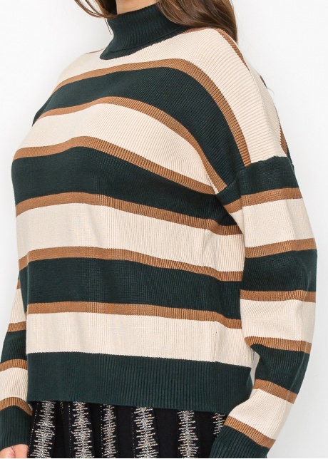 Forest Green Striped Turtleneck Sweater