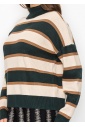 Forest Green Striped Turtleneck Sweater