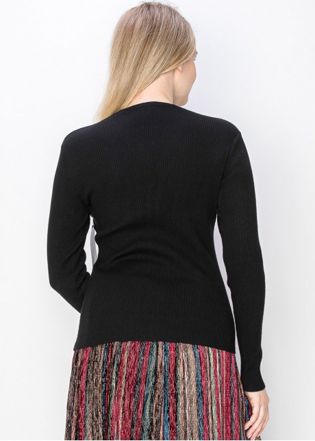Black Ribbed Sweater with Front Twist