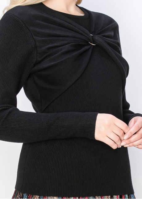 Black Ribbed Sweater with Front Twist